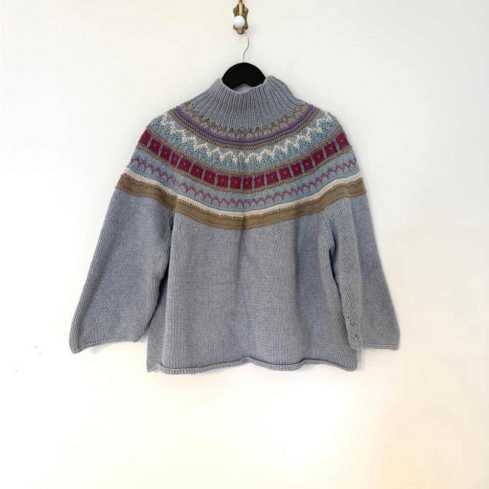 J. Jill Grey Fair Isle Turtleneck Knit Sweater